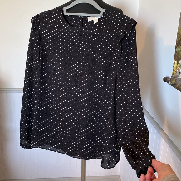 Michael Kors Women's Lg Semi Sheer Blouse Ruffle Long Sleeve Stars Print - Picture 1 of 9